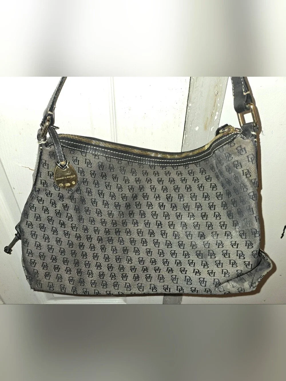 Dooney & Bourke Gray Logo Hobo with Black Trim
